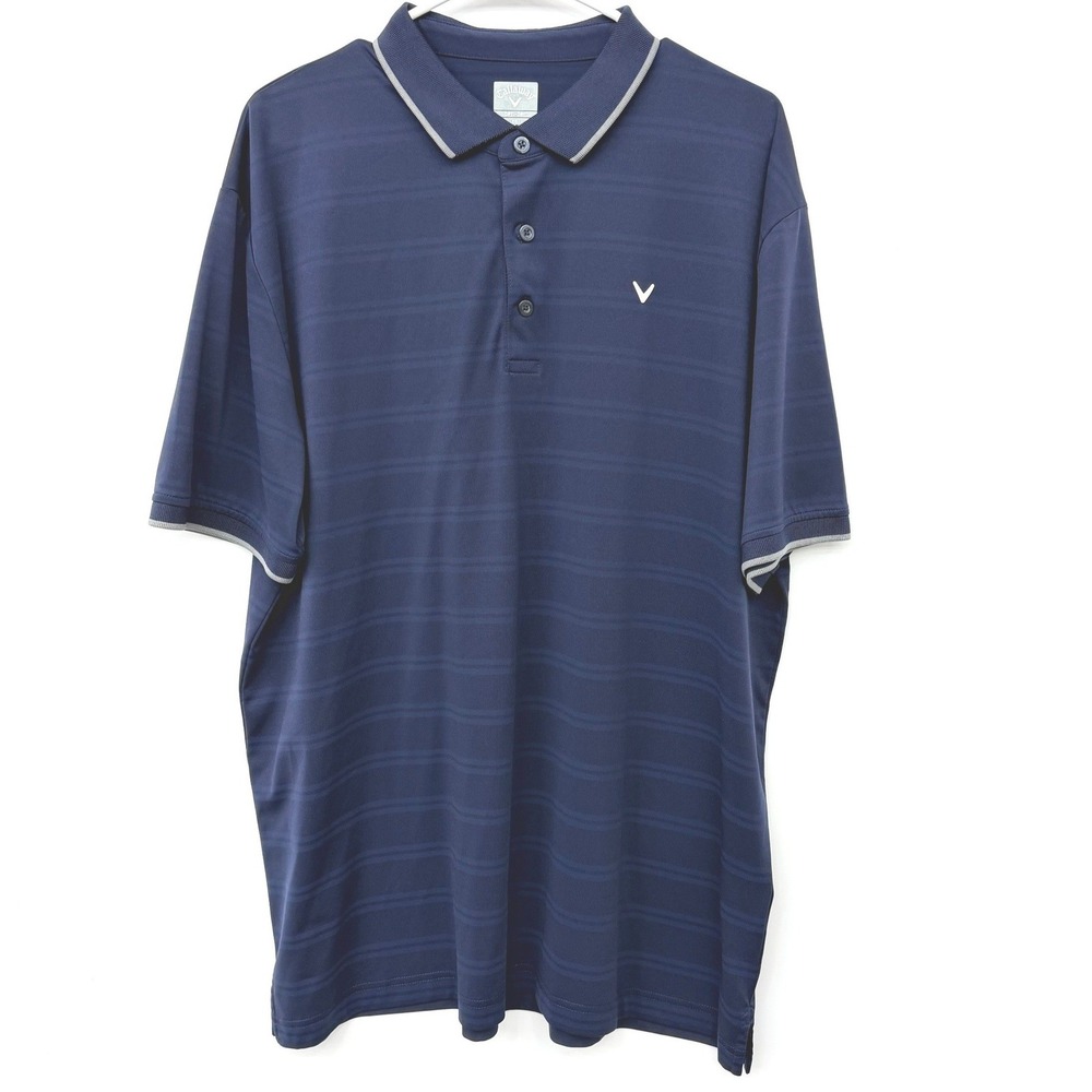 Callaway Golf Polo Shirt Mens XL Navy Blue Excellent Opti-Dri Striped SS